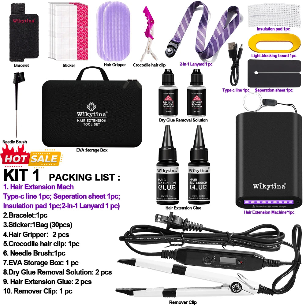 Professional UV Light Hair Extension Kit Complete Tool Set with UV Glue and Remover Machine - High-Quality Salon Styling Tools