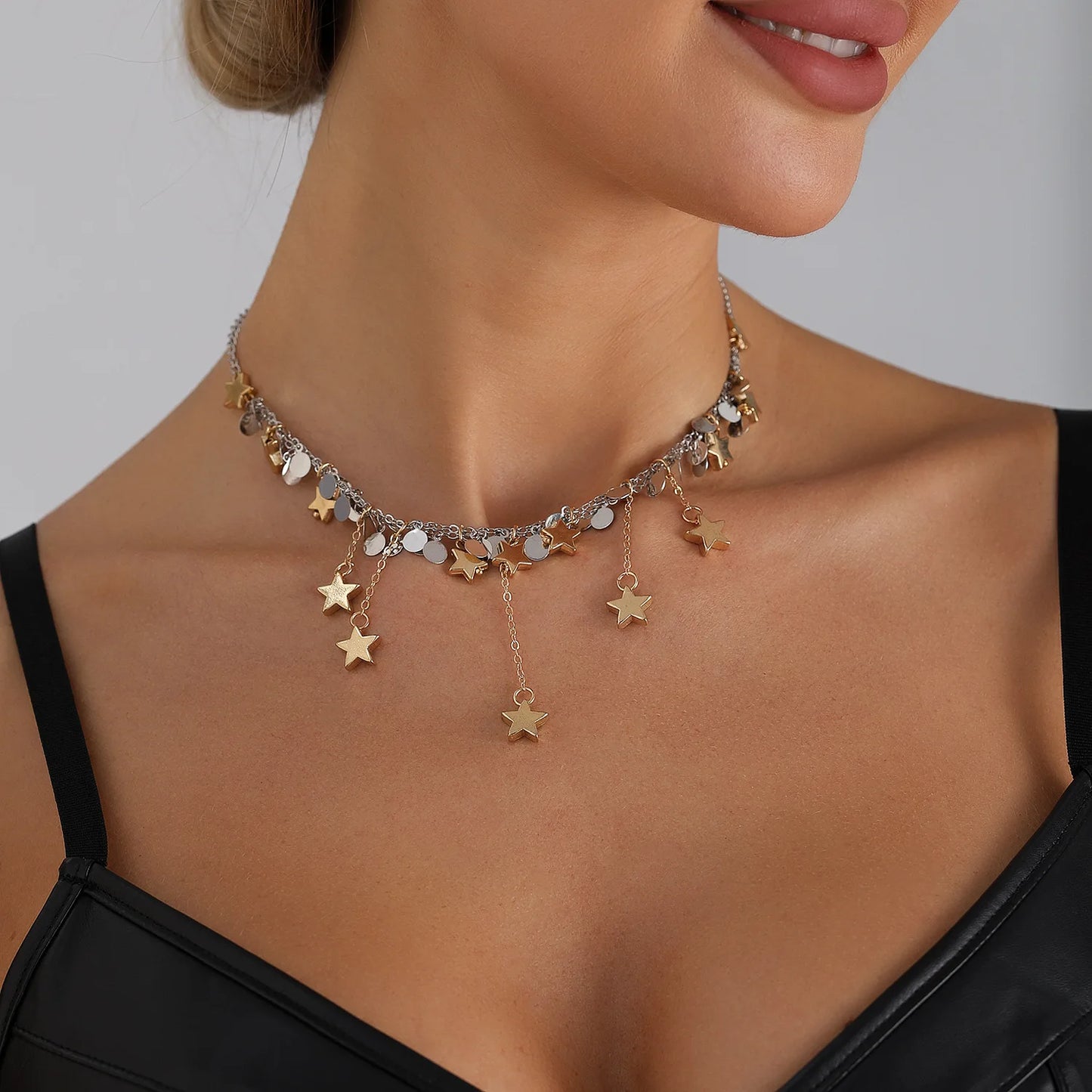 Geometric Multi Star Charm Necklace Women's Luxury Fashion Spicy Girl Style Jewelry Accessories
