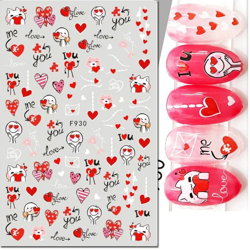 3d Pink Hearts Balloon Valentine Day Love Letters Nail Art Stickers Adhesive Sliders Nail Decals Decoration Manicure Accessories