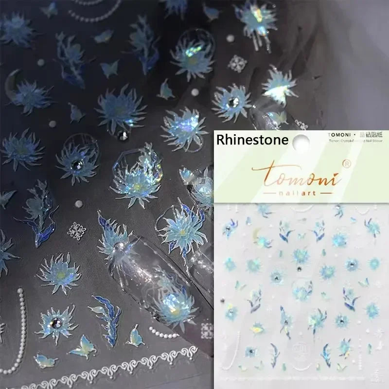 Yellow Autumn Osmanthus Flower Chrysanthemum Butterfly 5D Nail Art Sticker Chinese Character Vase Relief Adhesive Manicure Decal