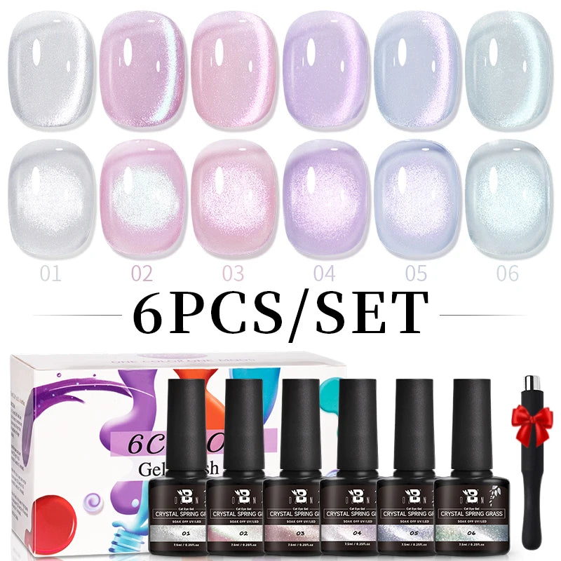 AWStorG 7.5ml Ocean Ripple Cat Eye Gel Kit Shiny Blue Green Glitter Cat Magnetic Gel Nail Polish Soak Off UV Nail Art Varnish