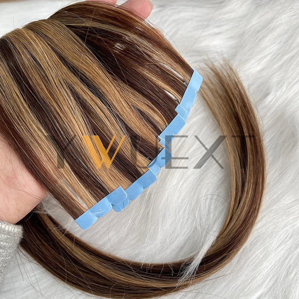 Mini Tape In Human Hair Extensions 12"-24" Machine Remy Skin Weft Adhesive Tape Hair Natural Black Brown Blonde Tape Ons 10pcs