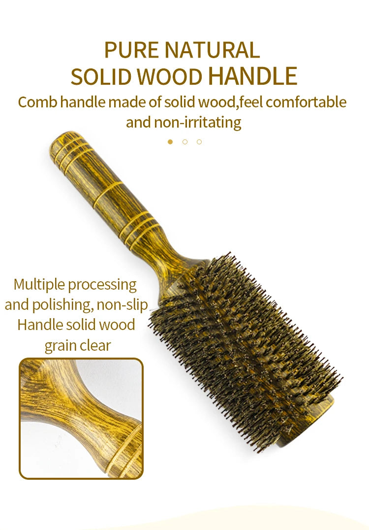 Professional High Quality 63 mm Boar Bristle Hair Wood Round Brush Long Hair Styling Comb Curly And Straight Hairdressing Comb