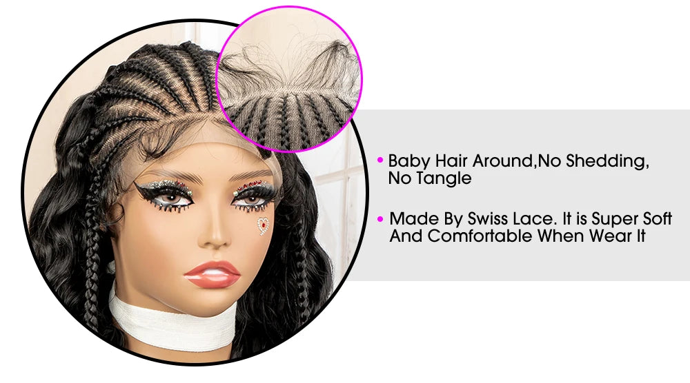 Synthetic Black Hair Wig with Braids for Women 28 Inch Wavy Natural Looking Synthetic Heat Resistant Fiber Wig for Daily Use