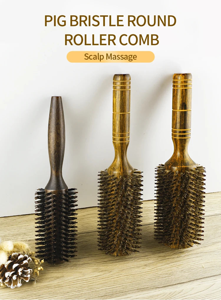 Professional High Quality 63 mm Boar Bristle Hair Wood Round Brush Long Hair Styling Comb Curly And Straight Hairdressing Comb