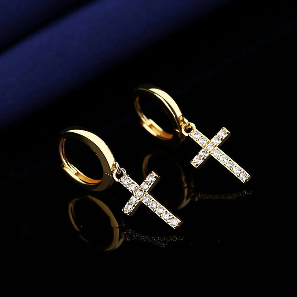 925 Sterling Silver Earrings For Women Cross Zircon Earrings Shining 18k Gold Plated Party Wedding Jewelry Gift Accessories