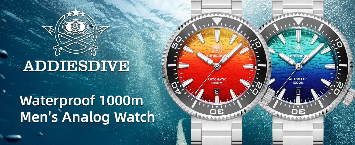 ADDIESDIVE AD2526 Automatic Mechanical Dive Watch Japan 8215 1000M Water Resistant Sapphire Double Dome Ceramic Bezel BGW9