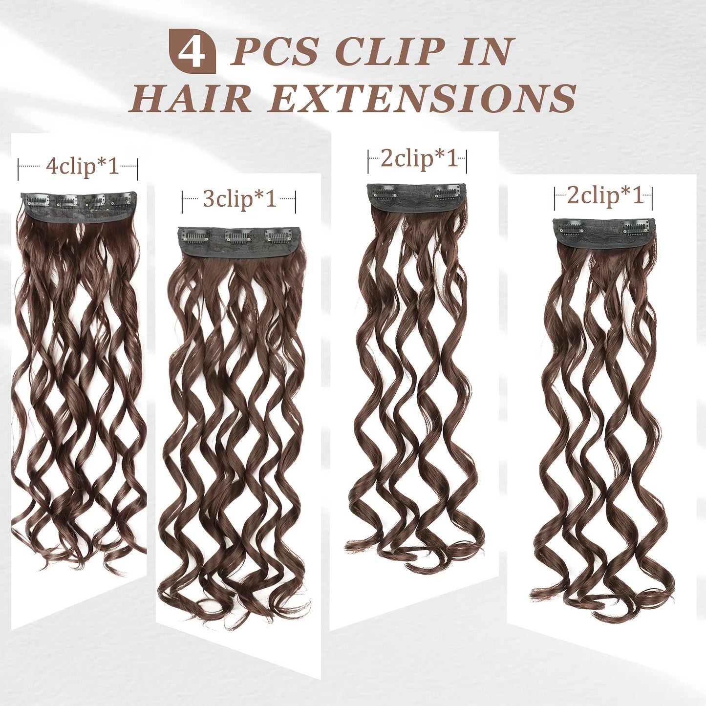 4PCS Clip-In Hair Extensions 20 Inch - Bouncy Wavy Dark Brown Hairpiece