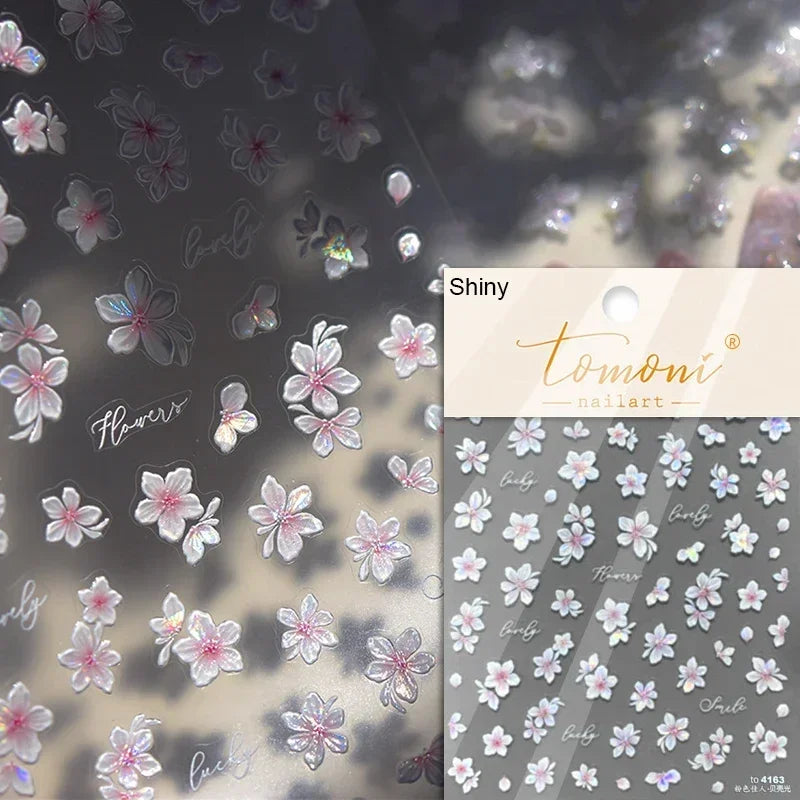 Yellow Autumn Osmanthus Flower Chrysanthemum Butterfly 5D Nail Art Sticker Chinese Character Vase Relief Adhesive Manicure Decal