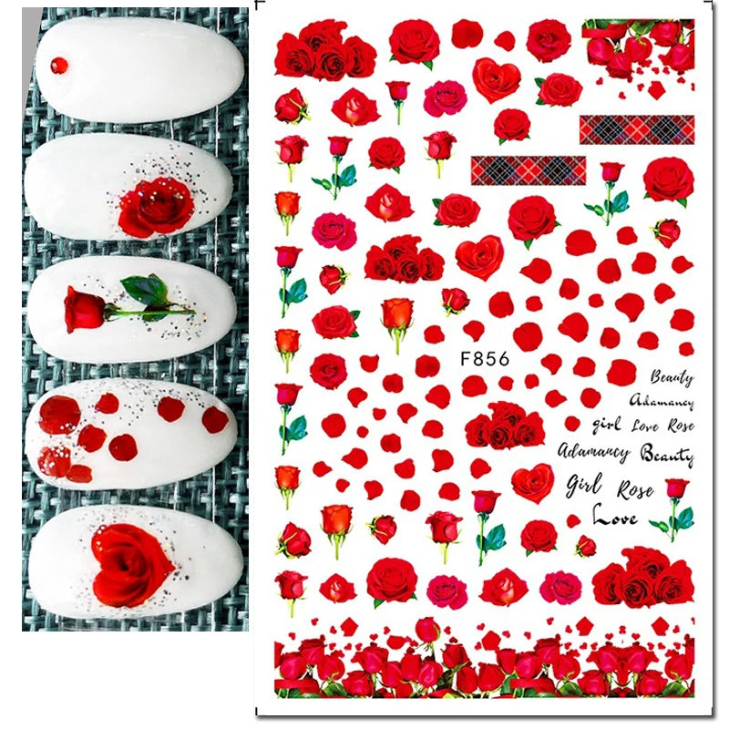 3d Pink Hearts Balloon Valentine Day Love Letters Nail Art Stickers Adhesive Sliders Nail Decals Decoration Manicure Accessories