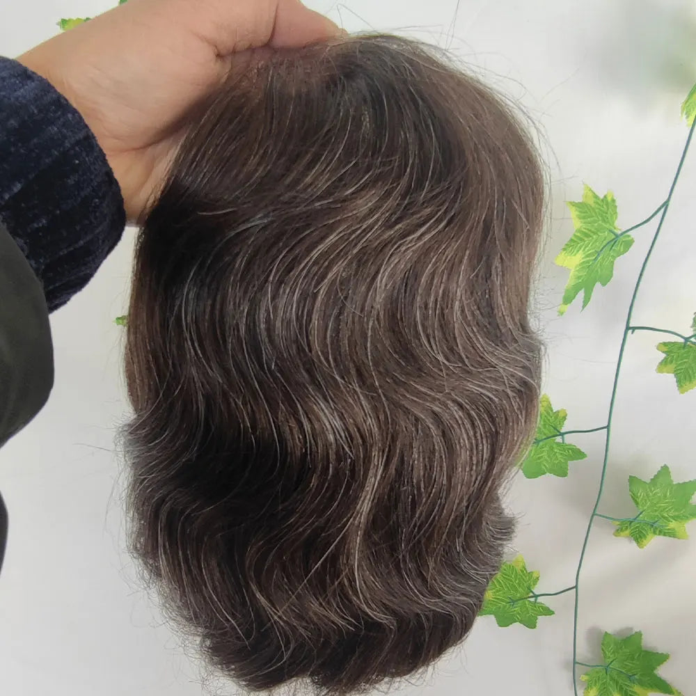 Human Hair Men Toupee Franch Lace Man's Hair Replacement System Wigs Mono Lace Hairpiece With PU Natural Black Color