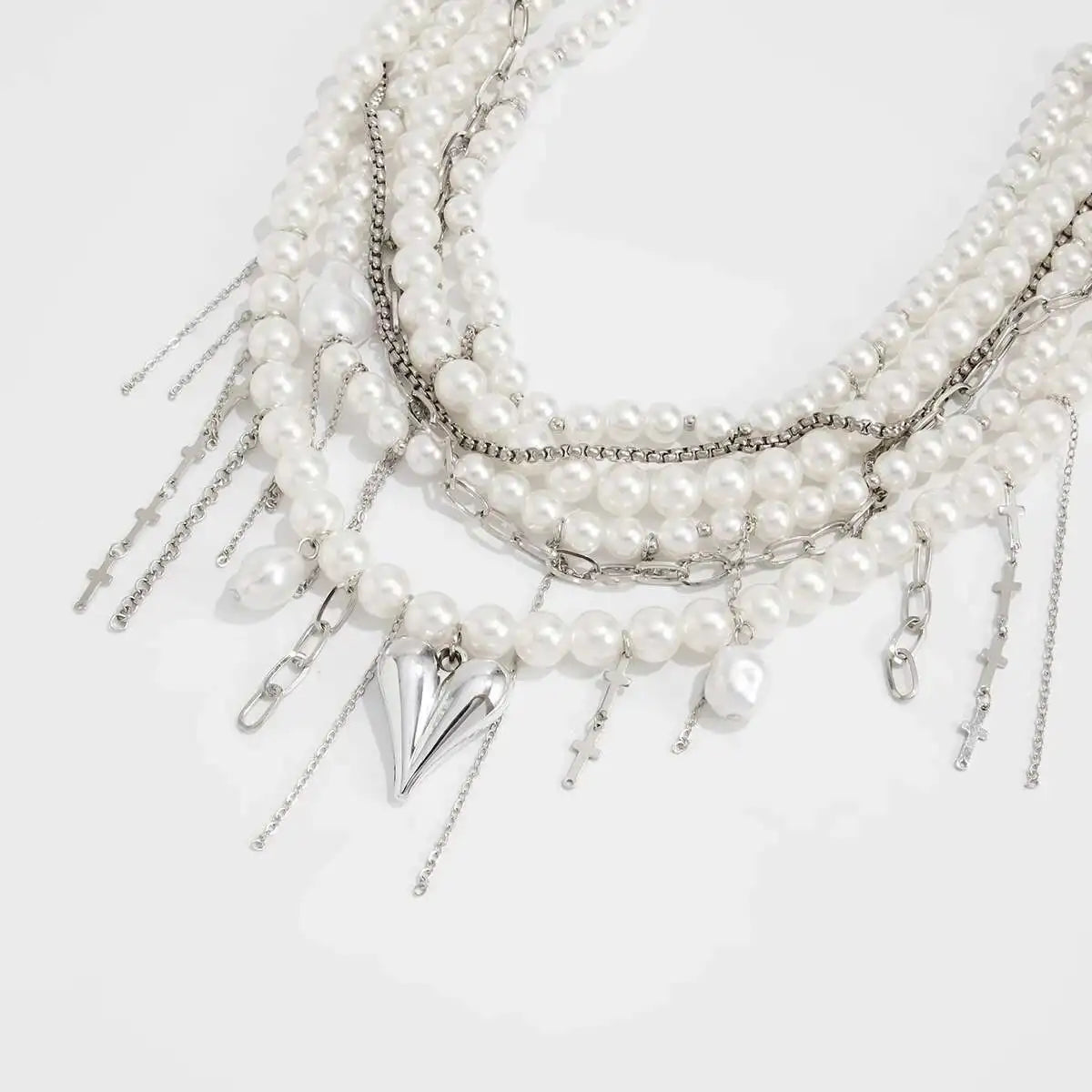 IngeSight.Z Exquisite Luxury Multilayer Imitation Pearl Tassel Choker Necklace Women New Heart Pendant Necklace Wedding Jewelry