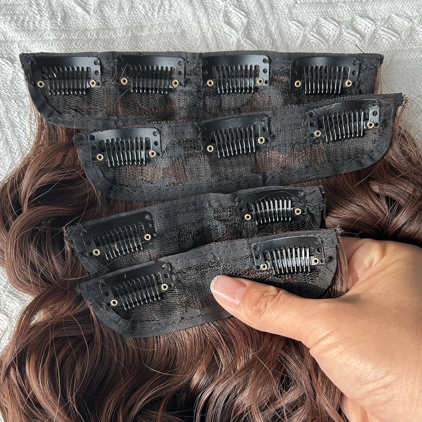 4PCS Clip-In Hair Extensions 20 Inch - Bouncy Wavy Dark Brown Hairpiece