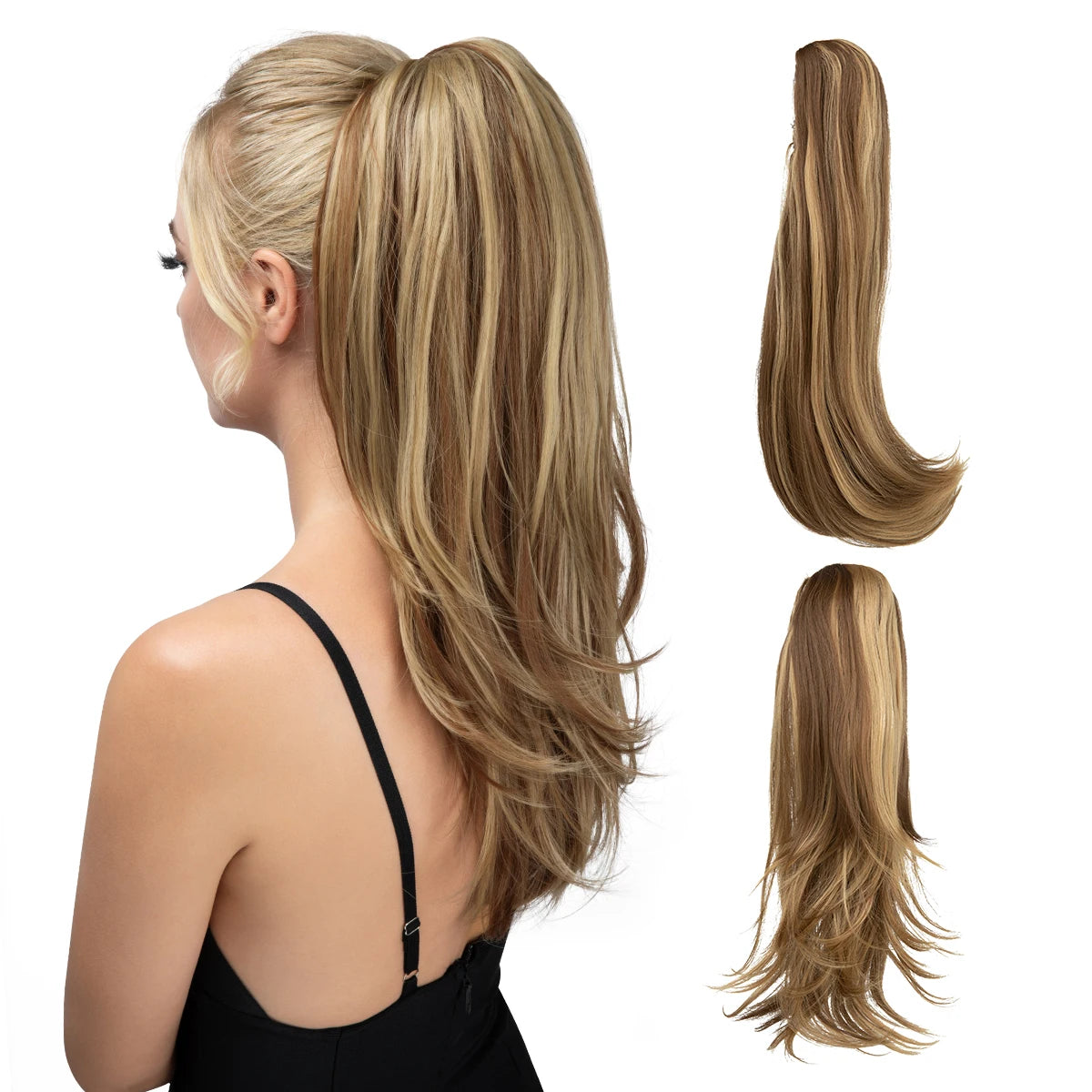 SARLA Claw Clip Ponytail Extension - Long Silky Straight Synthetic Hair