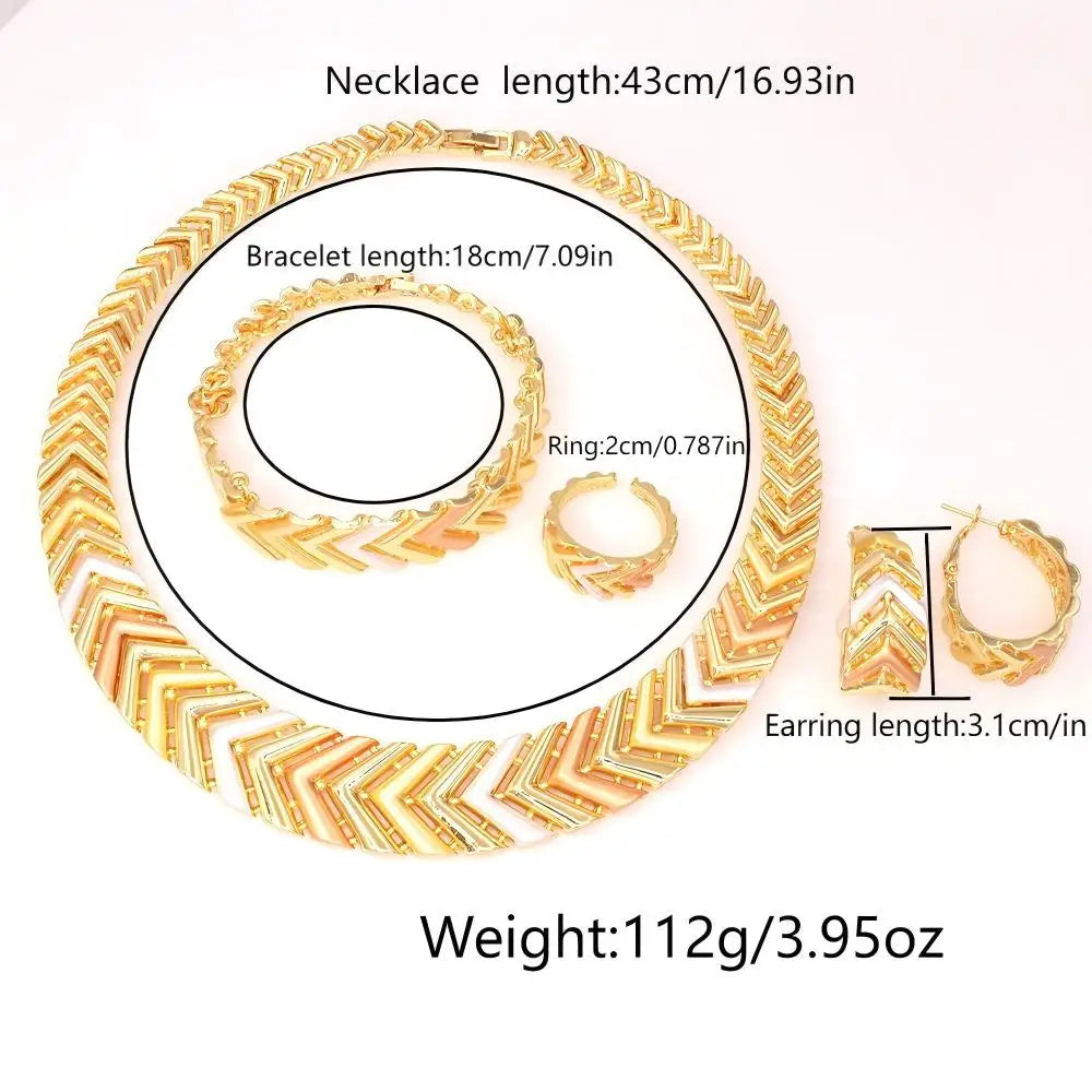 GZJPEI Tricolor Jewelry Set For Nigerian  Bridal Wedding Gift Hight Quality 18K Gold Plated Large Necklace Bracelet Earring Ring