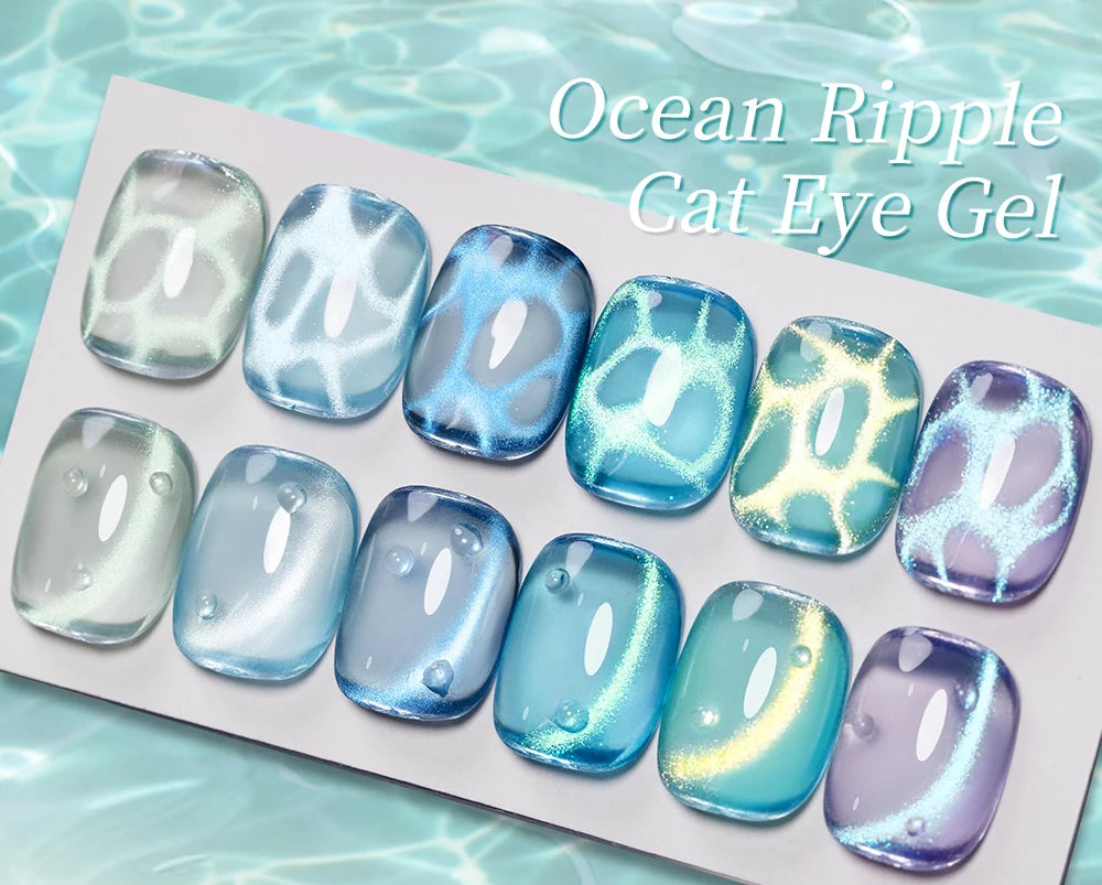 AWStorG 7.5ml Ocean Ripple Cat Eye Gel Kit Shiny Blue Green Glitter Cat Magnetic Gel Nail Polish Soak Off UV Nail Art Varnish