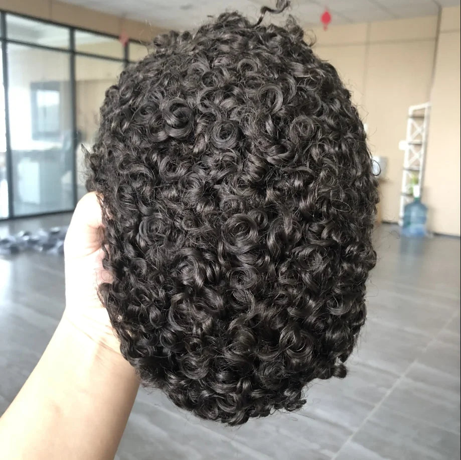 Men Wig Natural Human Hair Toupee 18mm Curly Breathable Mono Male Wig System Prosthesis Male Natural Hairline Black Blond Wig