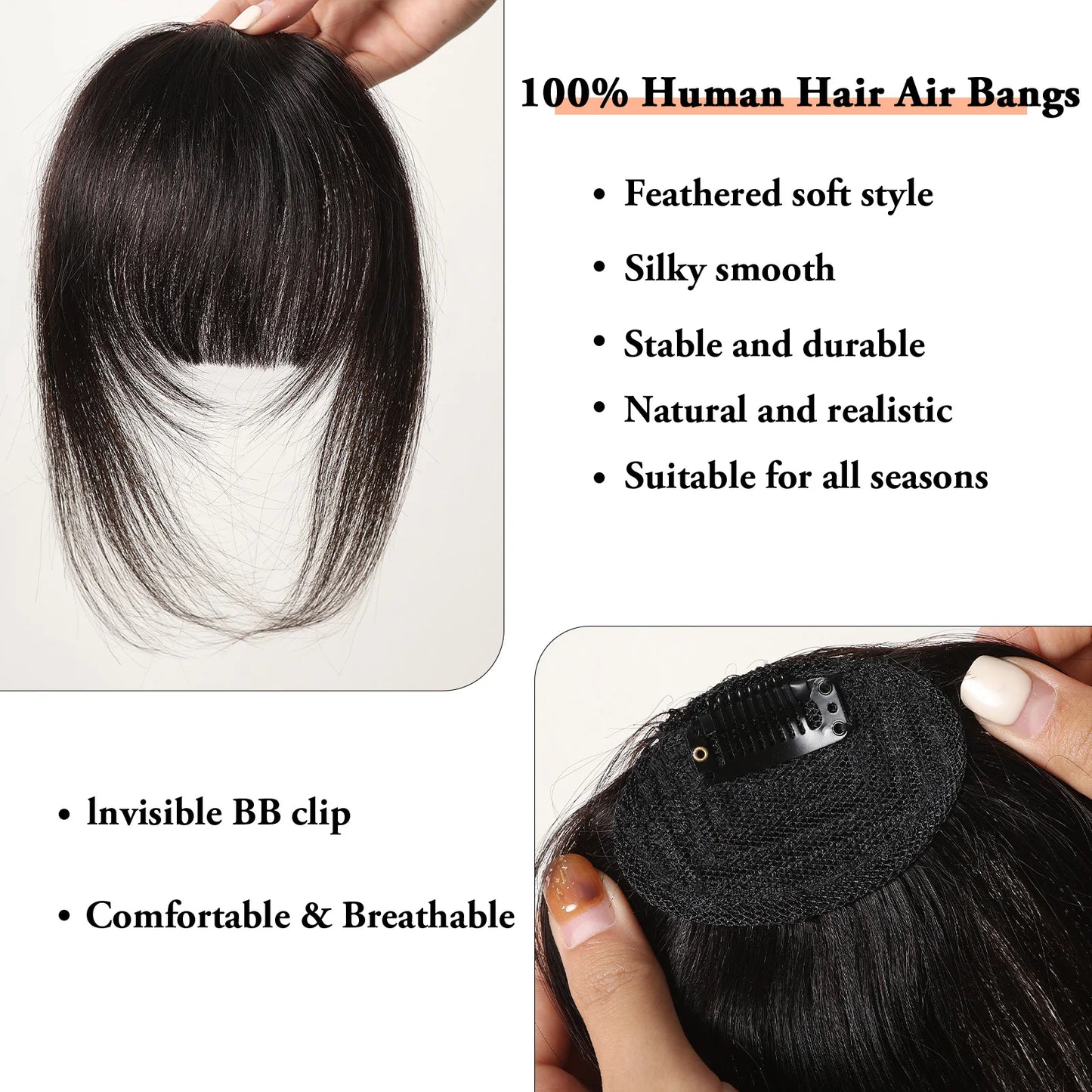 Human Hair Bangs Fringe Hairpieces Blunt Cut Natural Air Bangs Over Head Clip In Hair Extensions Black Brown Remy Hair for Women