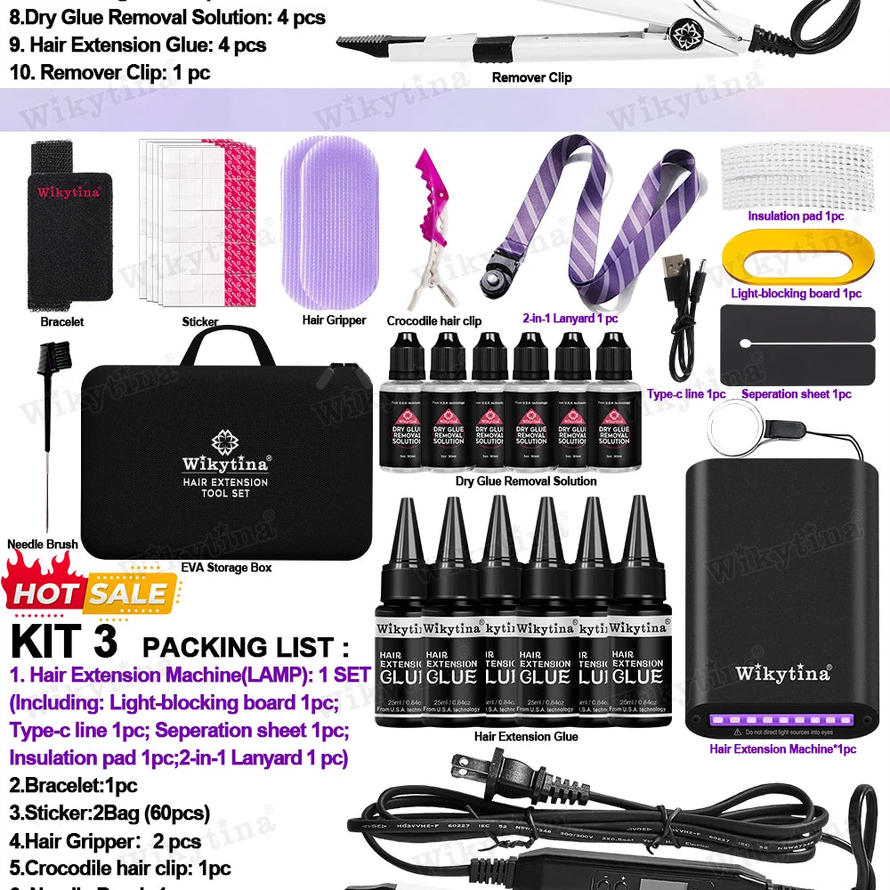 Professional UV Light Hair Extension Kit Complete Tool Set with UV Glue and Remover Machine - High-Quality Salon Styling Tools
