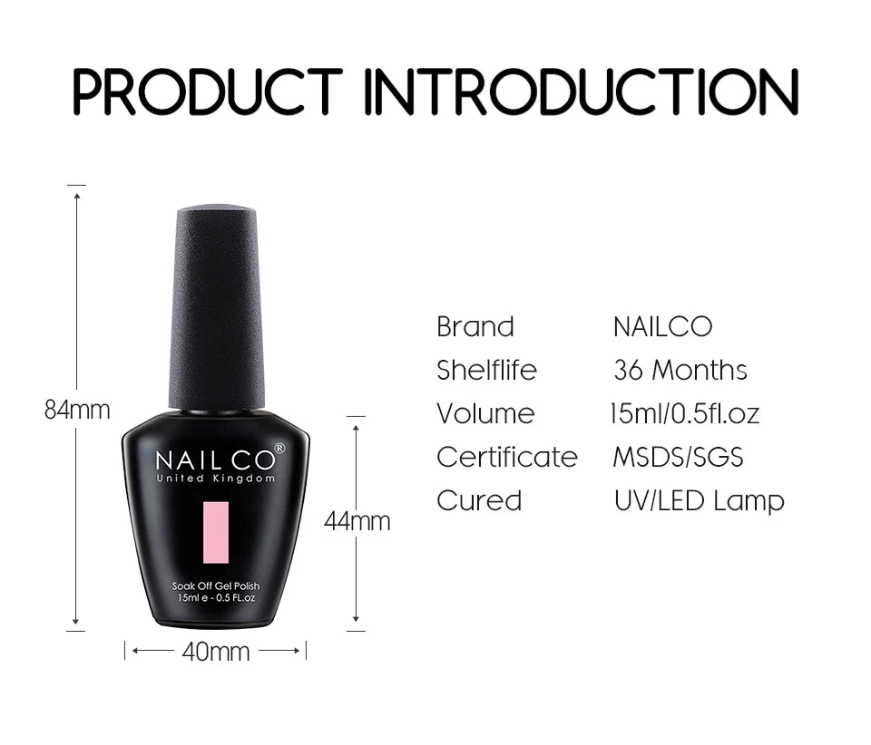 NAILCO 15ML Top coat Base coat Gel nail polish nails art Semi Permanent Lacquer Varnish Hybrid nail supplies for professionals