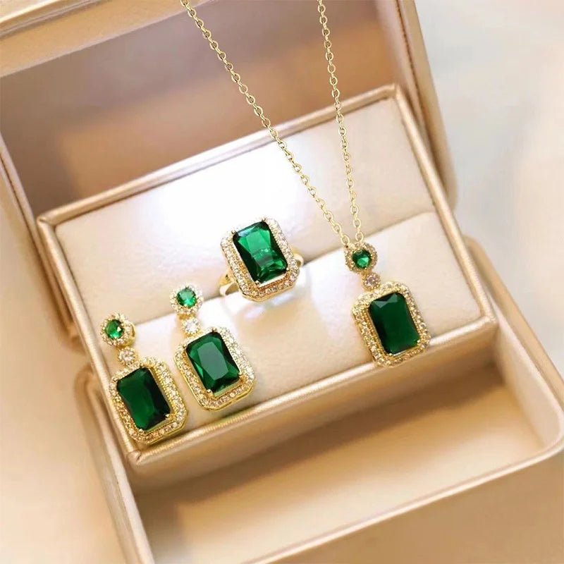 14K Gold Plated Halo Crystal Necklace/Earrings/Rings Wedding Hypoallergenic Jewelry