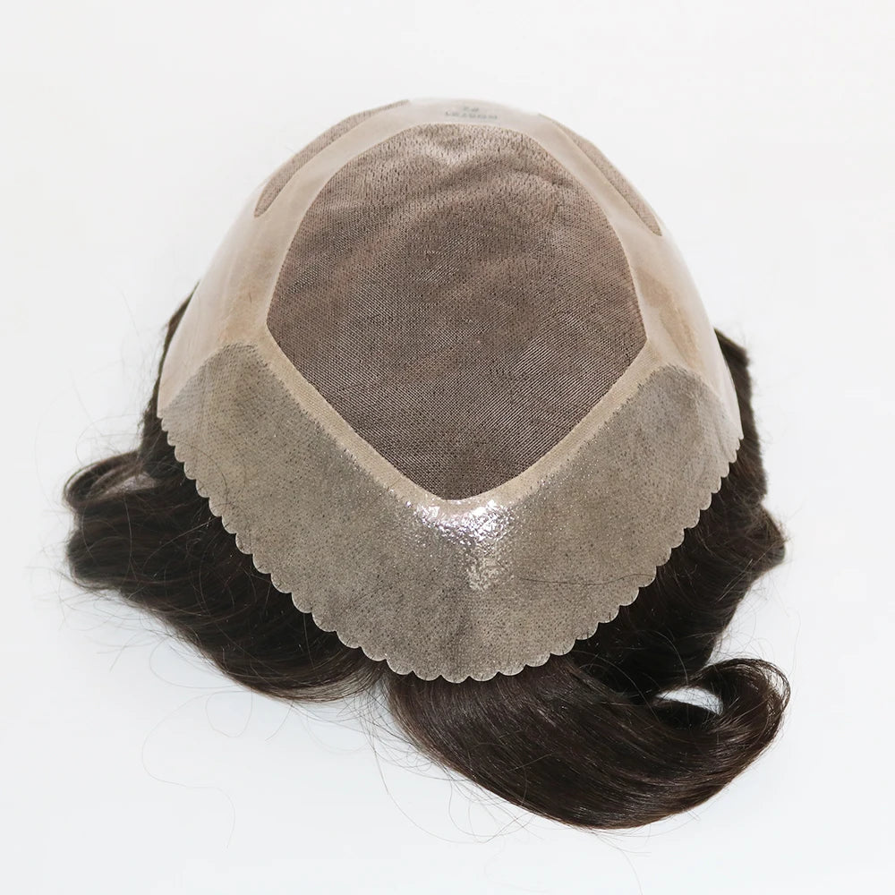 Realistic Men's Toupee Durable NPU Bond Gray Male Human Hair Prosthesis Capillary System Natural Hairline Comfortable Fine Mono