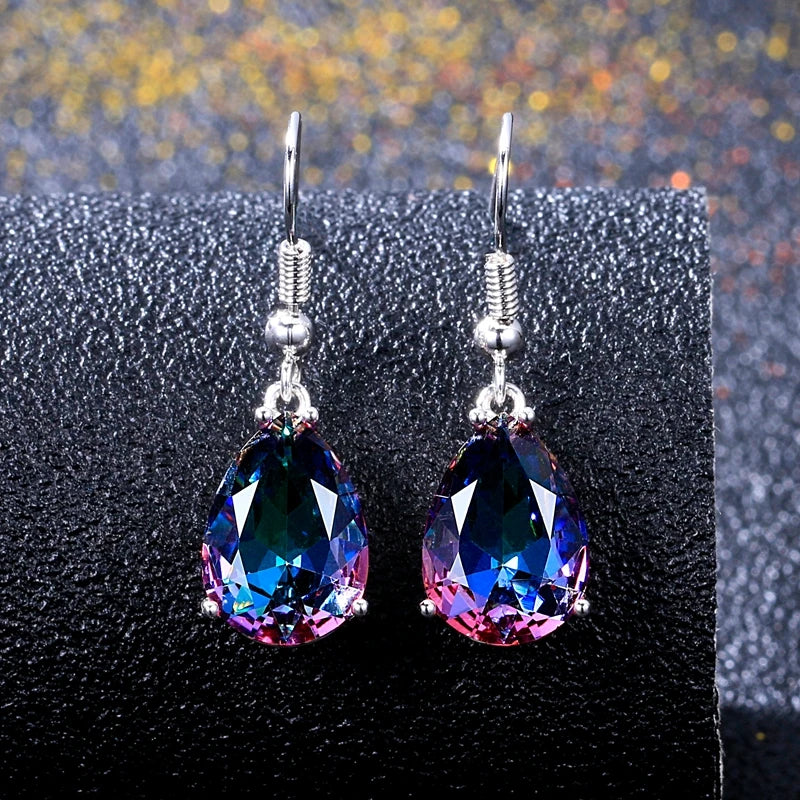 Women Girls Best Silver Colorful Jewelry Gift Genuine 925 Sterling Silver Drop Earrings Fashion Dangle Rhinestones Earrings