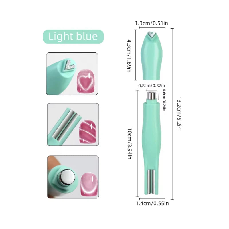 1Pcs 3-In-1 Heart Shape Cat Eye Nail Art Magnet Double Line Moon Snake Pattern French Nail Magnetic Pen Gel Polish Manicure Tool