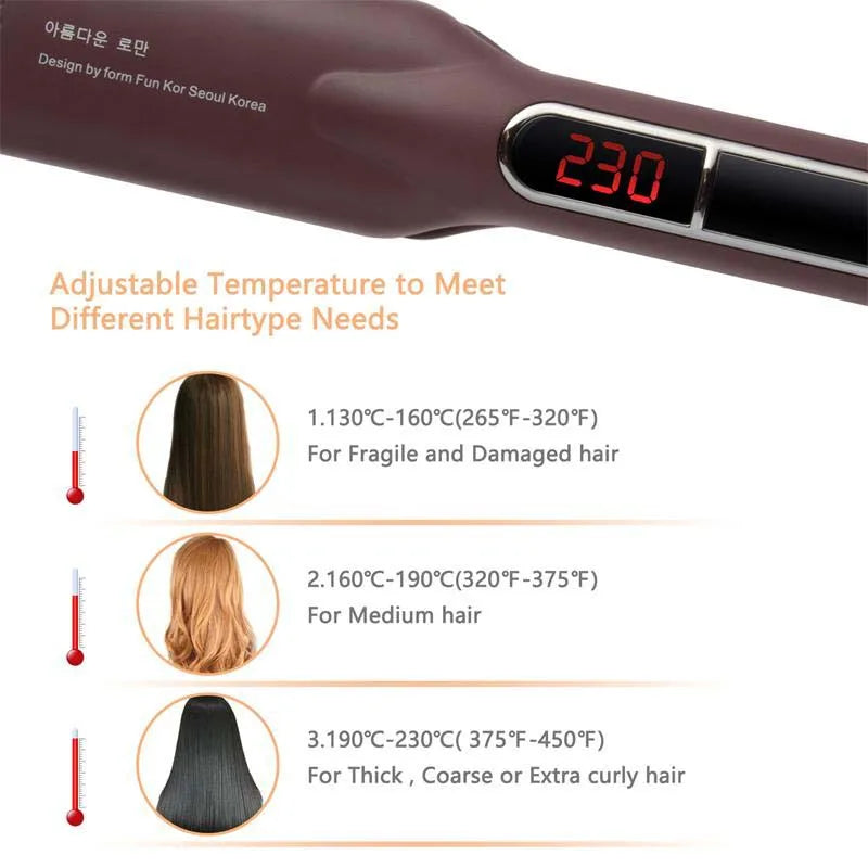 Hair Styler Flat Iron Curling Iron Hair Curler 2 in 1 with LCD Display Heating Plate Hair Straightener