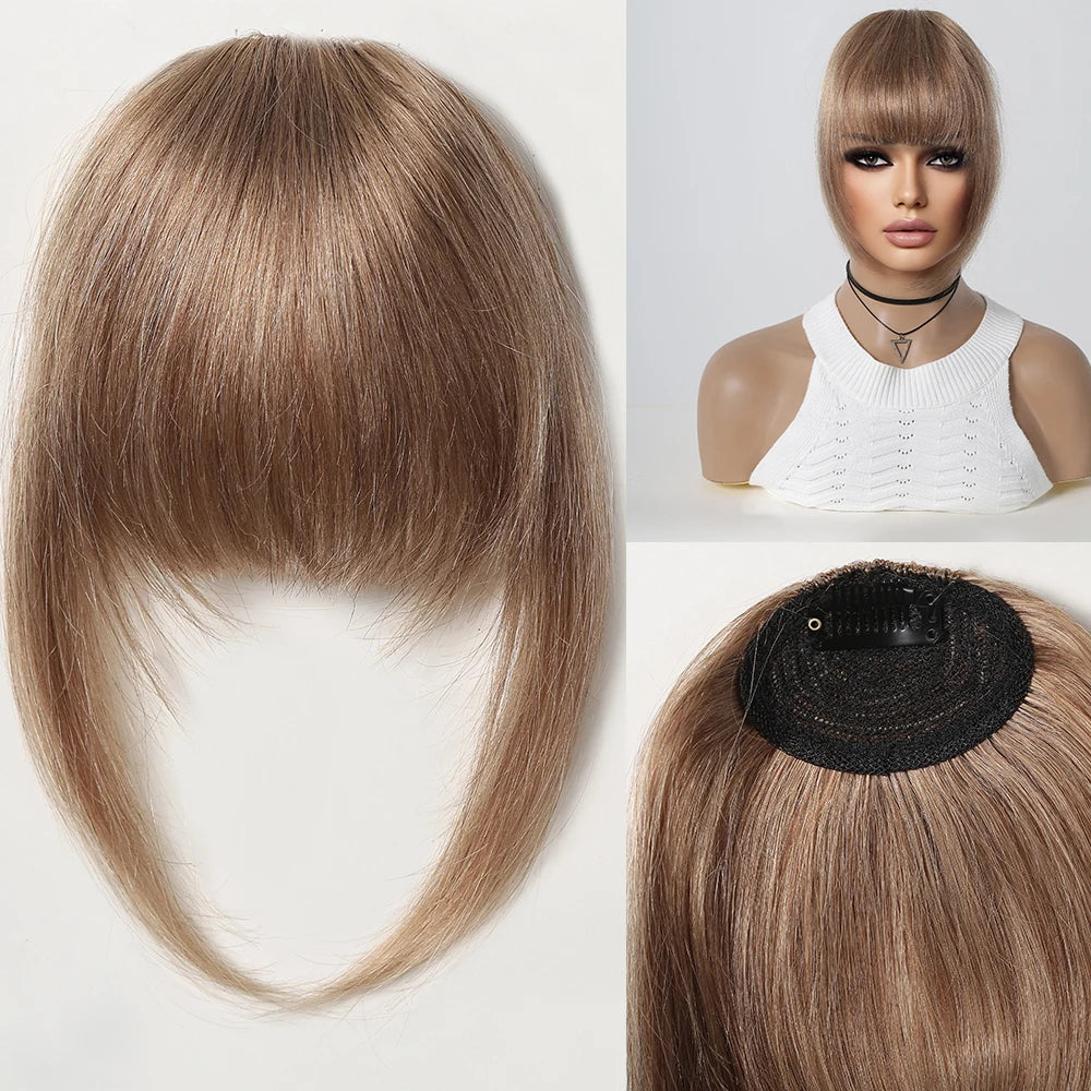 Human Hair Bangs Fringe Hairpieces Blunt Cut Natural Air Bangs Over Head Clip In Hair Extensions Black Brown Remy Hair for Women
