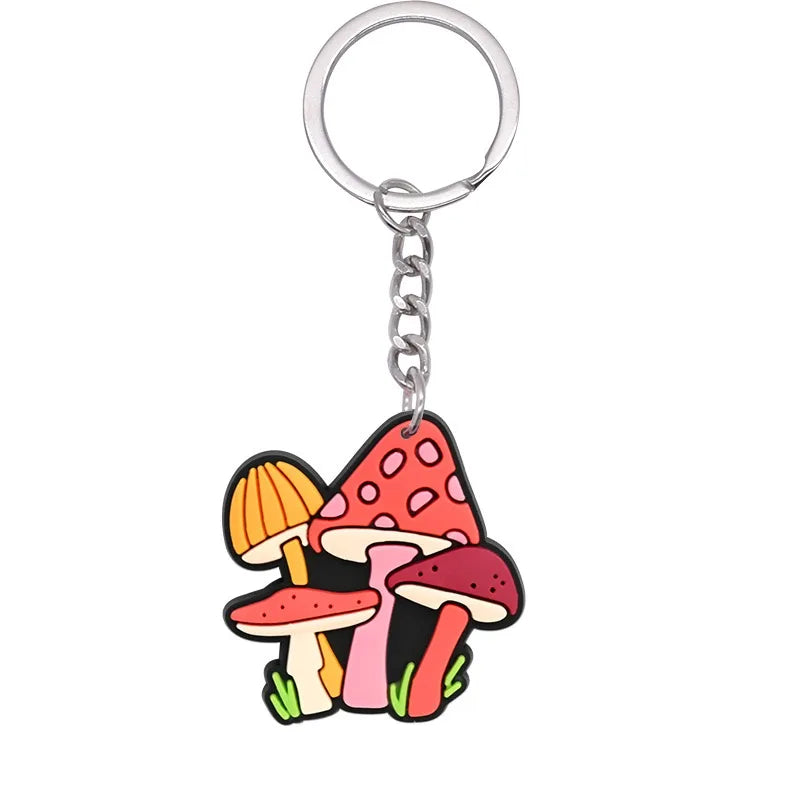 New Arrival 1/21Pcs Various Mushroom Silicone Key Chain Adult Keyring Agaric Car Key Pendant Decorations