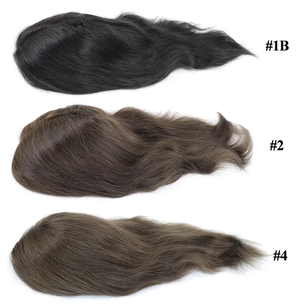 12Inch Long Hair Prosthesis Lace Front PU Toupee for Men Human Hair Natural Hairline Man's Wig Replacement System Black Brown