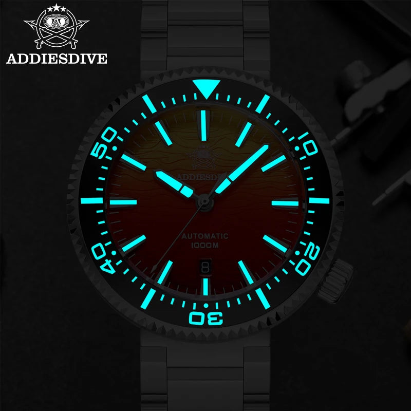ADDIESDIVE AD2526 Automatic Mechanical Dive Watch Japan 8215 1000M Water Resistant Sapphire Double Dome Ceramic Bezel BGW9