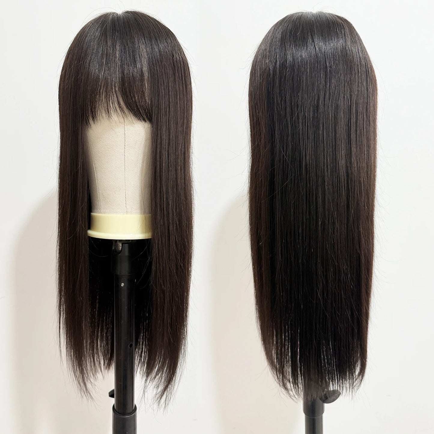 Real Virgin European Human Hair Wig with Bangs 6x6“ Silk Base Wig for Women 22” Bob Hair with PU Around Everyday Wear