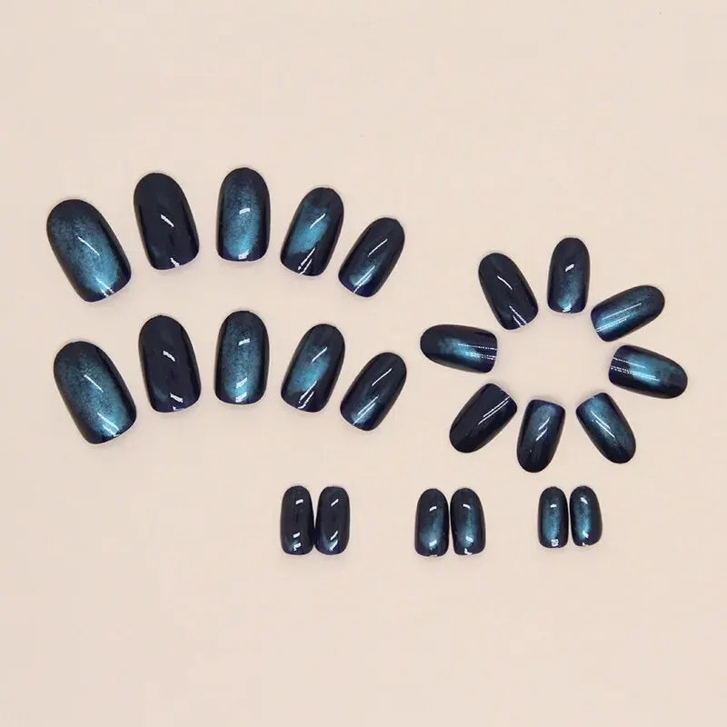 24 PCs Short French Minimalist Cat-eye Nails with 1 Jelly Gel and 1 Nail File