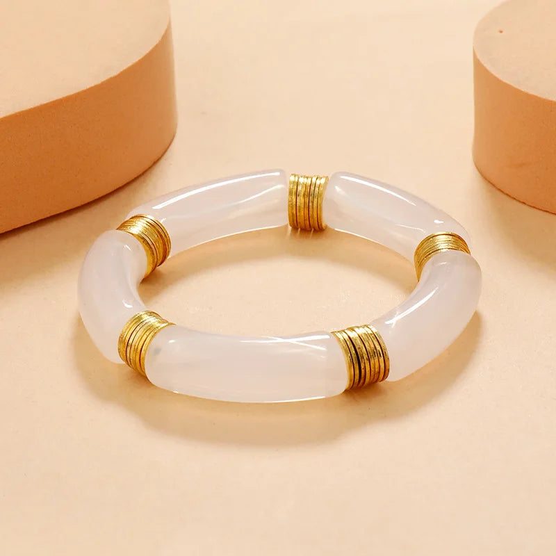XIALUOKE Retro Style Stretch Bracelet For Women Female Hot Sale Vintate Temperament Resin Acrylic Bracelet Modern Jewelry