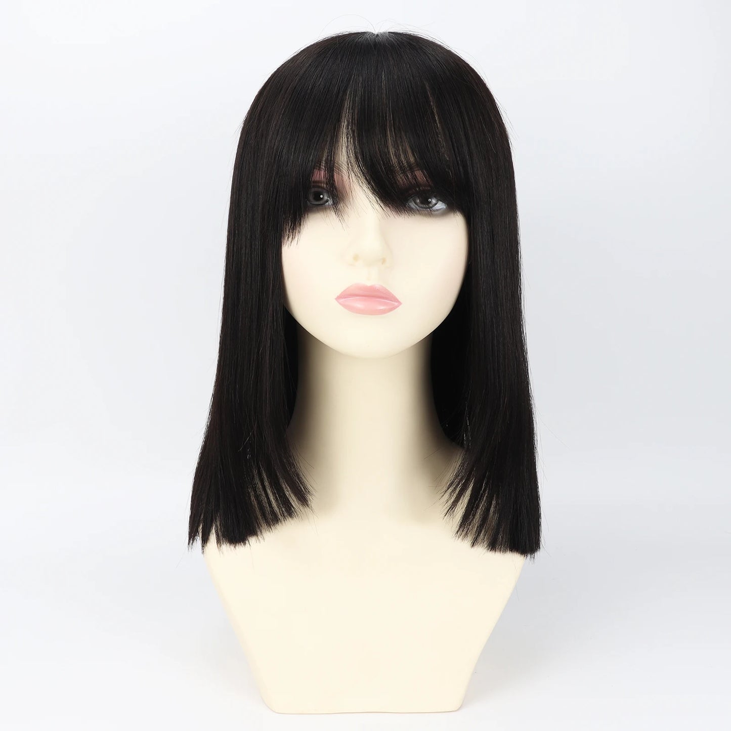 Real Virgin European Human Hair Wig with Bangs 6x6“ Silk Base Wig for Women 22” Bob Hair with PU Around Everyday Wear