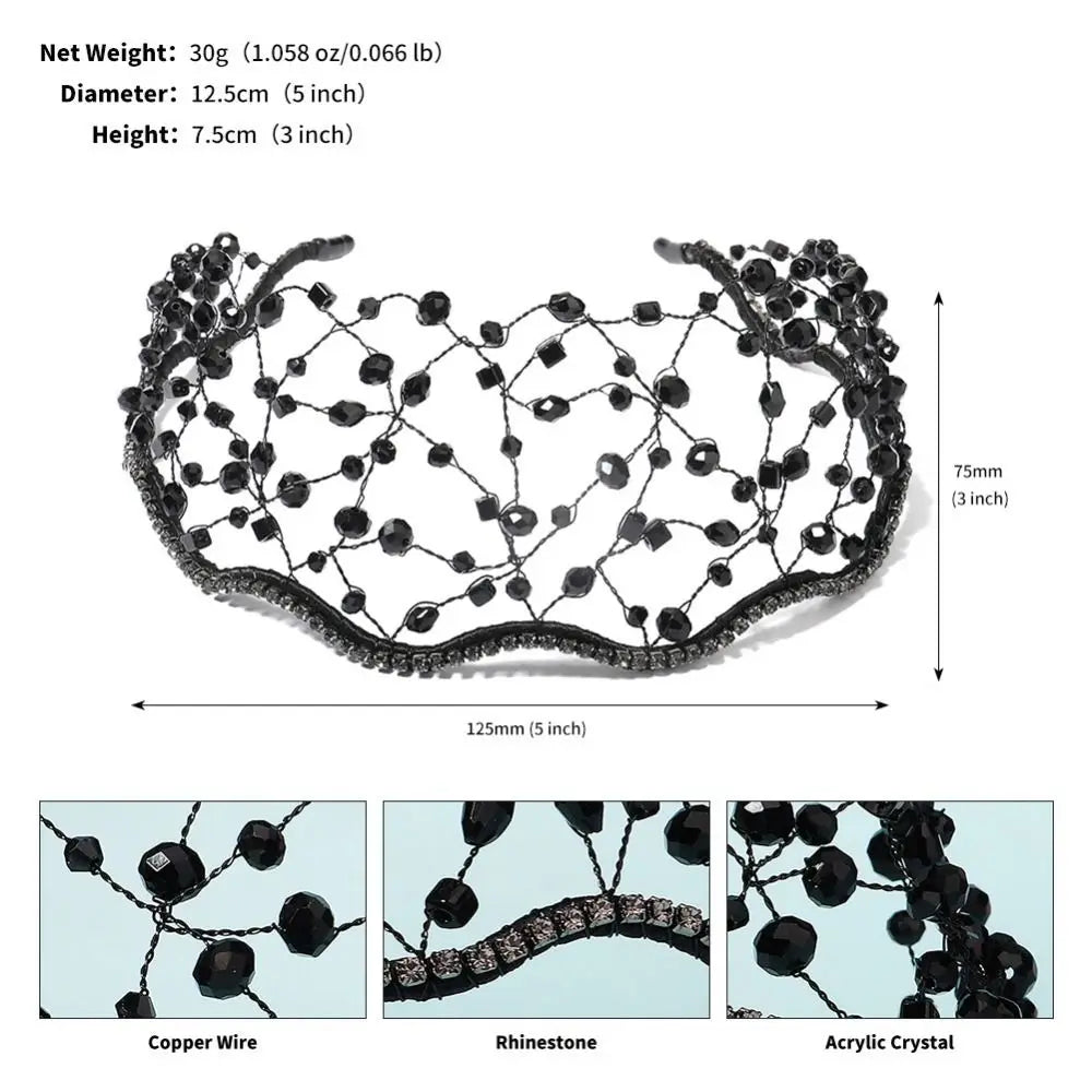 Handmade Crystal Beads Hair Net Crown Wedding Headpieces Hair Jewelry Sparkling Rhinestone Tiara Hair Hoop Elegant Headbands