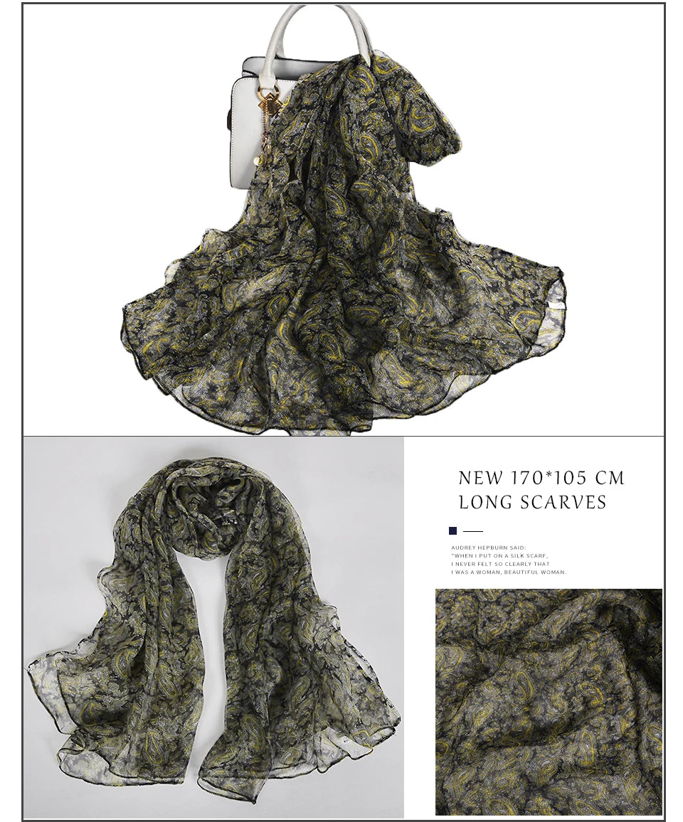 [BYSIFA] Red Black Women Long Silk Scarf Printed 170*105cm Fashion Leaves Pattern Brand 100% Pure Silk Shawl For Spring Autumn