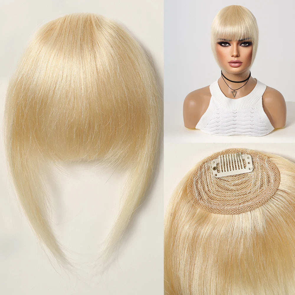 Human Hair Bangs Fringe Hairpieces Blunt Cut Natural Air Bangs Over Head Clip In Hair Extensions Black Brown Remy Hair for Women