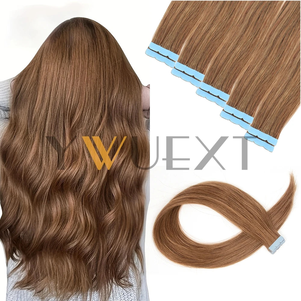 Mini Tape In Human Hair Extensions 12"-24" Machine Remy Skin Weft Adhesive Tape Hair Natural Black Brown Blonde Tape Ons 10pcs