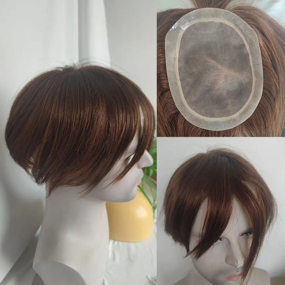 Human Hair Men Toupee Franch Lace Man's Hair Replacement System Wigs Mono Lace Hairpiece With PU Natural Black Color