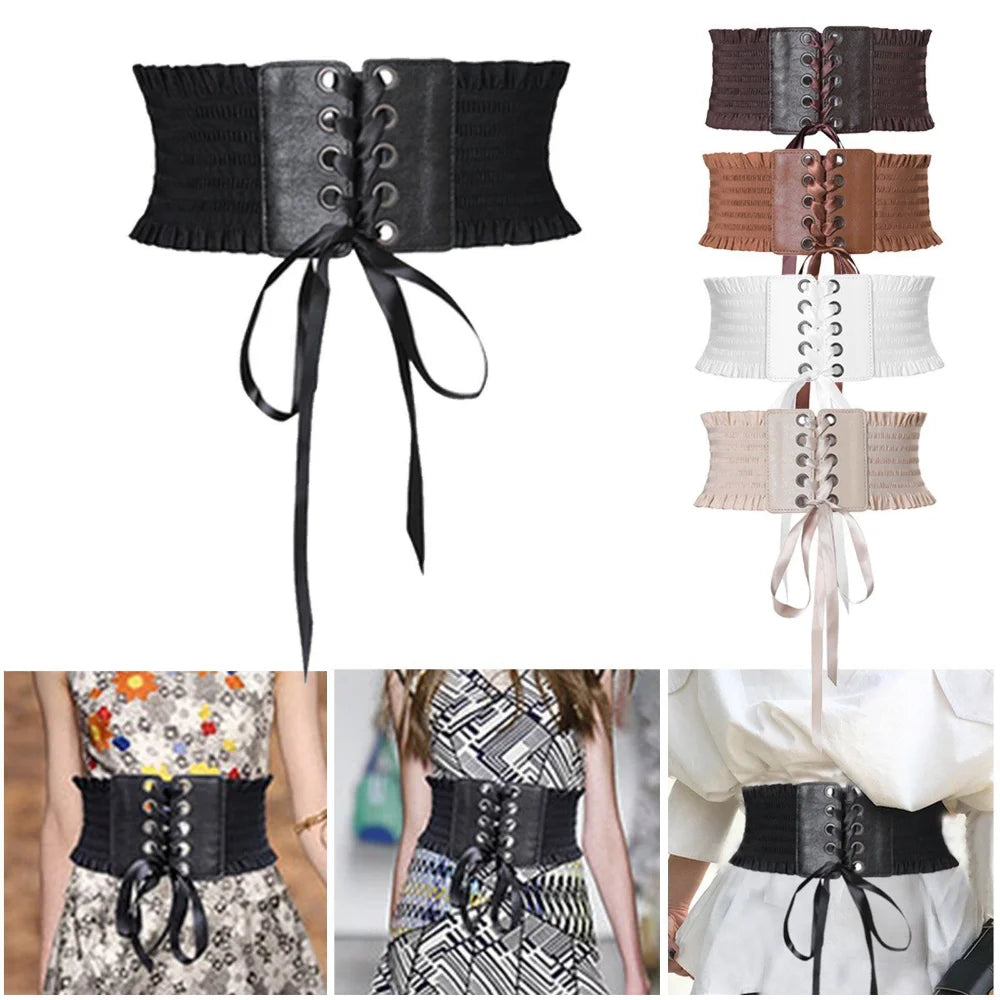 1 Pcs Elastic Belts For Woman Stretch Wide Belt Tassels Elastic Buckle Wide Dress Corset Waistband Women's High Waist Belt