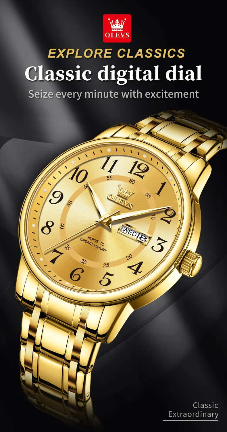 OLEVS 2891 Mens Watch Classic Quartz Watch Waterproof Stainless Steel Strap Fashion Casual Men's Watch Gift Date Clock Reloj