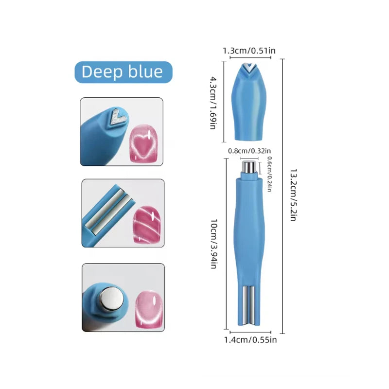 1Pcs 3-In-1 Heart Shape Cat Eye Nail Art Magnet Double Line Moon Snake Pattern French Nail Magnetic Pen Gel Polish Manicure Tool
