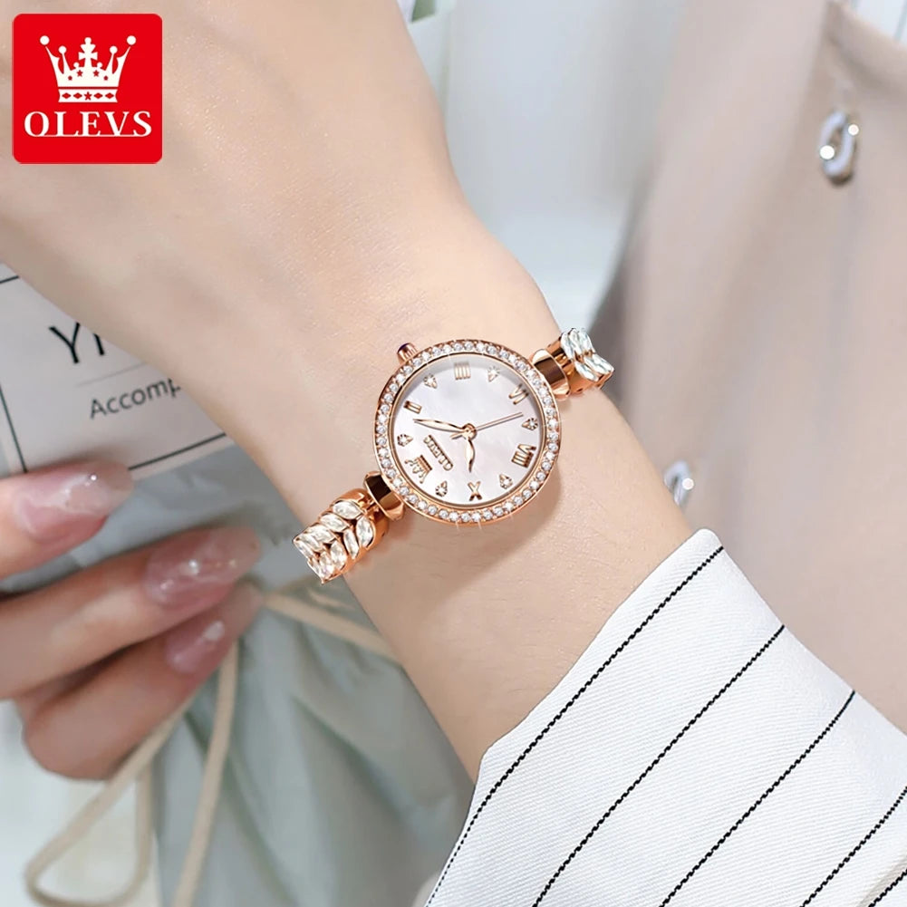 OLEVS 9971 Diamond Fishbone Women  Watch Luxury Brand Quartz Watch Elegant Bracelet Set Gift Box Waterproof HD Dial Women Watch