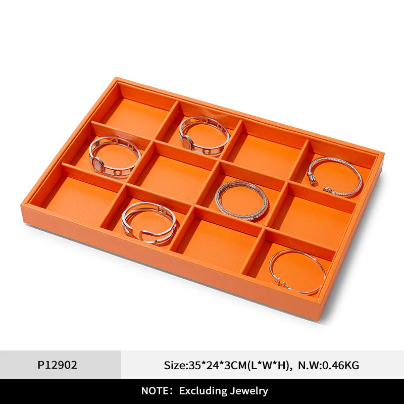 Oirlv New Luxury Orange Leather Stackable Jewelry Tray Jewelry Drawer Organizer Trays Rings Earrings Storage Display Props