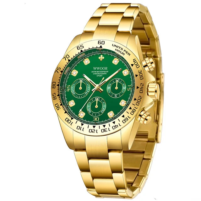 WWOOR 2024 New Mens Watches Top Brand Quartz Japanese Chronograph Stopwatch Waterproof Stainless Wristwatches Relogio Masculino