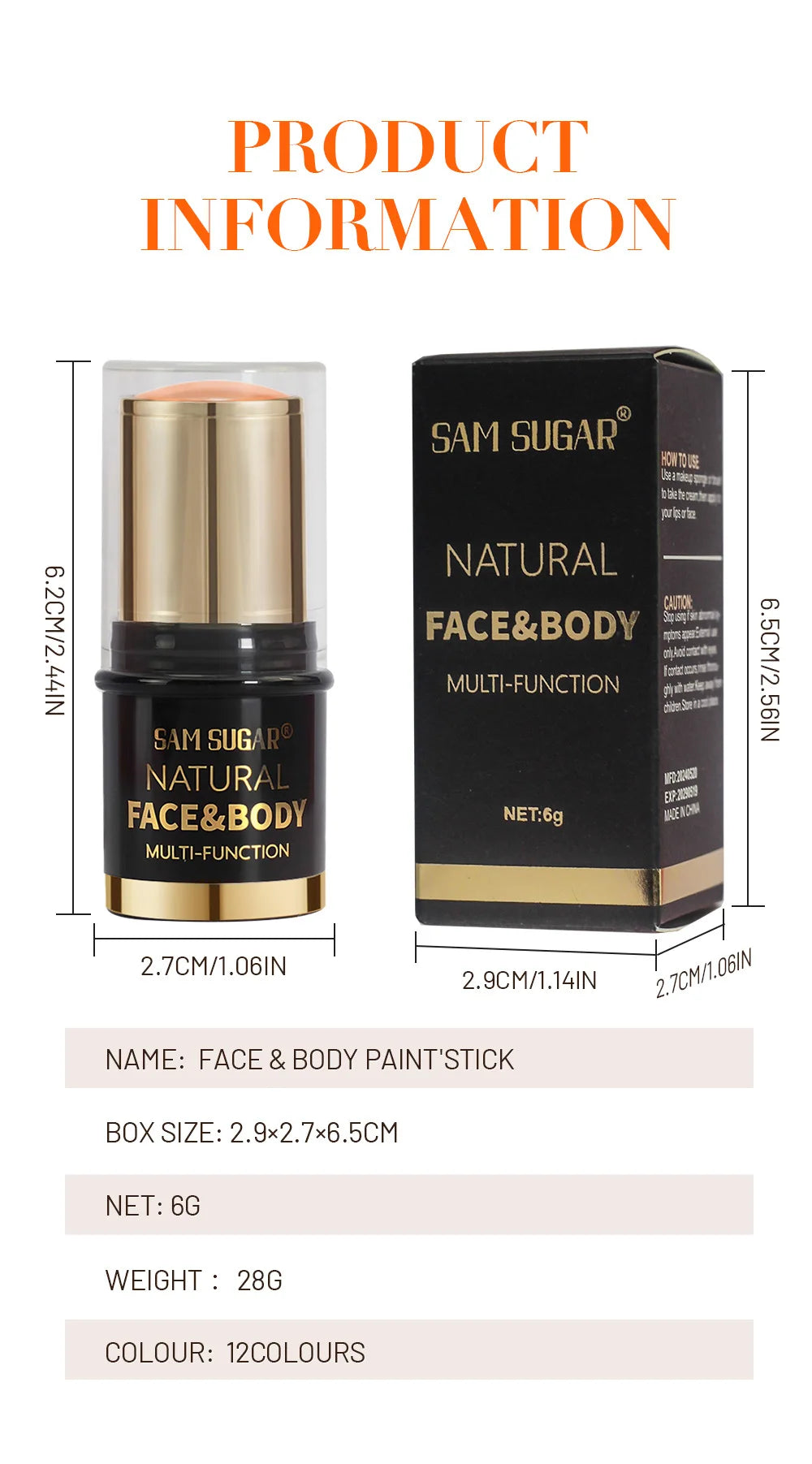 12-Colors Black White Halloween Makeup Waterproof Face & Body Paint Stick Neon Colorful Blue Green Yellow Face Paint Cosmetics