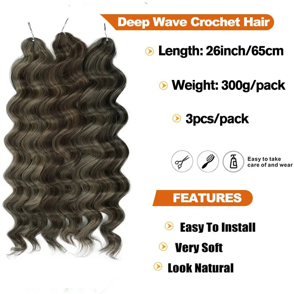 26 Inch Loose Deep Wave Crochet Hair 300g - Highlight Piano Brown Extensions